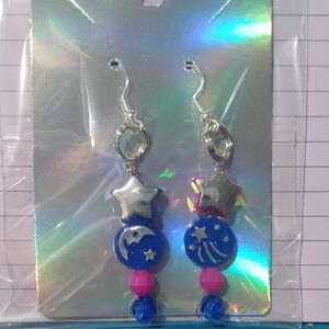 Silver and Blue Star Dangle Earrings